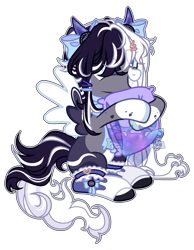 Size: 2400x3100 | Tagged: safe, artist:persefawn, derpibooru import, oc, oc:oreo cream, pegasus, clothes, female, horns, mare, pillow, simple background, socks, solo, transparent background