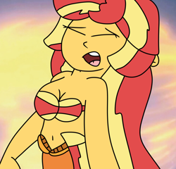 Size: 1000x960 | Tagged: safe, artist:jadeharmony, derpibooru import, sunset shimmer, mermaid, equestria girls, g4, bra, crossover, eyes closed, female, mermaidized, ocean, open mouth, pain, seashell, seashell bra, solo, solo female, species swap, swimming, the little mermaid, transformation, underwater, underwear, water