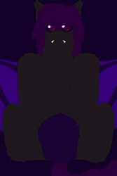 Size: 2000x3000 | Tagged: safe, artist:puppyrules, derpibooru import, oc, oc only, oc:shaded thistle, bat pony, bat pony oc, lying down, on back, purple belly, purple eyes, solo