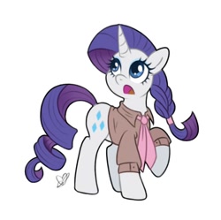 Size: 700x697 | Tagged: safe, artist:czscribbles, derpibooru import, idw, rarity, pony, unicorn, g4, clothes, female, friends forever #29, horn, mare, my little pony: friends forever, necktie, open mouth, signature, simple background, solo, white background