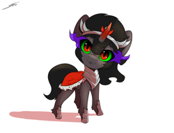 Size: 3000x2300 | Tagged: safe, artist:skitsroom, derpibooru import, part of a set, king sombra, pony, unicorn, g4, chibi, cute, cute little fangs, fangs, high res, horn, looking at you, male, signature, simple background, smiling, smiling at you, solo, sombradorable, stallion, white background