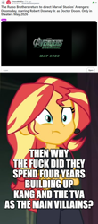 Size: 500x1140 | Tagged: safe, derpibooru import, edit, edited screencap, screencap, sunset shimmer, equestria girls, g4, avengers, comic, doctor doom, kang the conqueror, marvel, marvel cinematic universe, robert downey jr, screencap comic