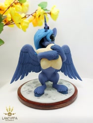 Size: 1620x2160 | Tagged: safe, artist:lakterra, derpibooru import, princess luna, alicorn, pony, clay, commission, commissioner:shaddar, figurine, hug, pillow, pillow hug, solo, stars, young luna