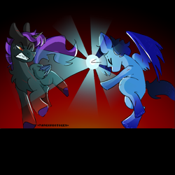 Size: 845x844 | Tagged: safe, artist:canonbluethunder, derpibooru import, oc, oc:blue thunder, alicorn, blast, duo, evil, light