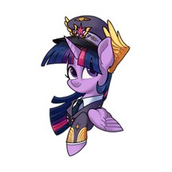 Size: 1600x1600 | Tagged: safe, artist:chiling-cui, derpibooru import, twilight sparkle, twilight sparkle (alicorn), alicorn, pony, bust, clothes, hat, outline, portrait, simple background, smiling, solo, transparent background, uniform, white outline