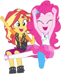 Size: 2059x2520 | Tagged: safe, derpibooru import, edit, edited screencap, editor:homersimpson1983, screencap, pinkie pie, sunset shimmer, human, equestria girls, g4, background removed, clothes, duo, duo female, female, not a vector, rah rah skirt, skirt