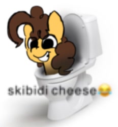 Size: 998x1074 | Tagged: safe, artist:appledash3r_, derpibooru import, cheese sandwich, earth pony, pony, g4, blurry, but why, emoji, gen alpha, low quality, male, requested art, simple background, skibidi toilet, smiling, solo, text, toilet, wat, white background