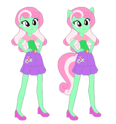 Size: 555x593 | Tagged: safe, artist:selenaede, artist:user15432, derpibooru import, minty, human, equestria girls, g3, g4, base used, belt, clothes, cutie mark on clothes, equestria girls style, equestria girls-ified, g3 to g4, generation leap, hand on hip, high heels, ponied up, pony ears, shirt, shoes, simple background, skirt, smiling, solo, transparent background