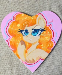 Size: 2268x2733 | Tagged: safe, artist:floralshitpost, derpibooru import, pear butter, earth pony, pony, g4, canvas, eyelashes, flower, flower in hair, heart, heart eyes, heart shaped, lidded eyes, painting, solo, traditional art, unshorn fetlocks, wingding eyes