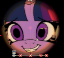 Size: 1117x1011 | Tagged: safe, artist:anonymous, derpibooru import, screencap, twilight sparkle, pony, unicorn, /mlp/, /mlp/ tf2 general, 4chan, crosshair, horn, looking at you, scope, sniper, sniper (tf2), solo, team fortress 2