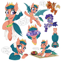 Size: 1300x1300 | Tagged: safe, artist:heilos, derpibooru import, idw, somnambula, bat pony, pony, g4, anklet, bat ears, bat ponified, bat wings, carpet, cloven hooves, crown, cute, cute little fangs, egyptian, egyptian headdress, egyptian pony, fangs, fruit, glowpaz, grape pint, jewelry, makeup, race swap, regalia, sandbright, simple background, slit eyes, somnambat, somnambetes, unshorn fetlocks, upside down, wings