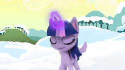 Size: 1920x1080 | Tagged: safe, derpibooru import, screencap, twilight sparkle, twilight sparkle (alicorn), alicorn, pony, g4, g4.5, my little pony: stop motion short, snowball fight (short), cute, eyes closed, smiling, snow, solo