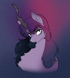 Size: 1800x1994 | Tagged: safe, artist:opalacorn, derpibooru import, oc, oc only, pony, unicorn, abstract background, bust, chest fluff, colored horn, curved horn, horn, not twilight sparkle, solo, sparkly mane