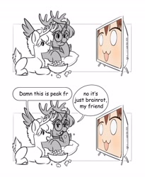 Size: 3357x4096 | Tagged: safe, artist:opalacorn, derpibooru import, oc, oc only, alicorn, deer, deer pony, hybrid, original species, anime, chest fluff, choker, dialogue, duo, eating, food, glasses, lying down, my deer friend nokotan, noko shikanoko, popcorn, prone, round glasses, simple background, speech bubble, television, white background