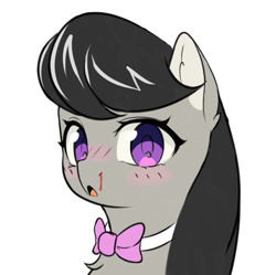 Size: 707x704 | Tagged: safe, artist:nutellaenjoyer, derpibooru import, octavia melody, g4, blood, blush lines, blushing, bust, female, mare, nose blush, nosebleed, simple background, solo, white background