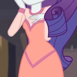 Size: 432x432 | Tagged: safe, derpibooru import, edit, edited screencap, screencap, rarity, human, better together, choose your own ending, equestria girls, g4, rarity investigates: the case of the bedazzled boot, close-up, clothes, cropped, dress, hand on chest, hips, rarity investigates: the case of the bedazzled boot: trixie, solo, torso