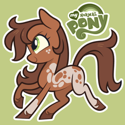 Size: 5000x5000 | Tagged: safe, artist:pilesofmiles, derpibooru import, oc, oc only, earth pony, g4, brown mane, coat markings, freckles, green eyes, hooves, natural hair color, show accurate, simple background, solo, spots