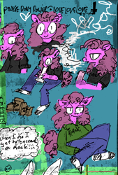 Size: 680x1008 | Tagged: safe, derpibooru import, pinkie pie, anthro, earth pony, g4, bong, drugs, marijuana, sketch page, smoking, solo, tomboy