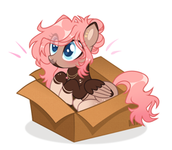 Size: 4578x4000 | Tagged: safe, artist:michiharas, derpibooru import, oc, oc:hazel blossom, pegasus, pony, g4, absurd resolution, box, female, mare, pony in a box, solo