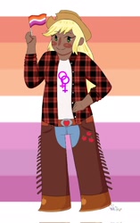 Size: 1290x2048 | Tagged: safe, artist:crynaibu, human, female, humanized, lesbian, pride, pride flag, solo