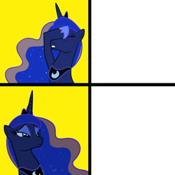 Size: 1300x1300 | Tagged: safe, editor:railpony, oc, alicorn, pony, banned from derpibooru, facehoof, female, horn, hotline bling, jewelry, meme, peytral, ponified, ponified meme, shoes, smug, smugluna, solo, species swap, tiara