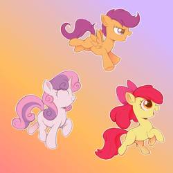 Size: 1800x1800 | Tagged: safe, artist:meteor s, derpibooru import, apple bloom, scootaloo, sweetie belle, earth pony, pegasus, pony, unicorn, g4, cutie mark crusaders, female, filly, foal, gradient background, horn, red little book source, trio, trio female