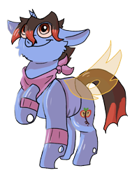 Size: 817x1080 | Tagged: safe, artist:zaidadrawz, derpibooru import, oc, oc only, oc:key ti, changeling, hybrid, pony, bandana, big smile, changeling hybrid, female, head fluff, hoof on chest, horn, insect wings, key, looking up, mare, simple background, solo, transparent background, transparent wings, two toned hair, wings