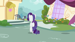 Size: 1920x1080 | Tagged: safe, derpibooru import, screencap, rarity, pony, unicorn, dragon dropped, g4, butt, horn, ponyville, rear view, rearity, solo