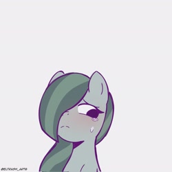 Size: 2047x2048 | Tagged: safe, artist:eltrash_art6, derpibooru import, marble pie, earth pony, pony, g4, blushing, cute, female, marblebetes, mare, simple background, solo, sweat, sweatdrop, white background