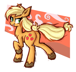 Size: 743x698 | Tagged: safe, artist:daze, derpibooru import, applejack, earth pony, pony, g4, applebutt, butt, chest fluff, ear fluff, ears, female, grin, hatless, looking at you, looking back, looking back at you, mare, missing accessory, pixel-crisp art, plot, running, simple background, smiling, solo, transparent background, unshorn fetlocks