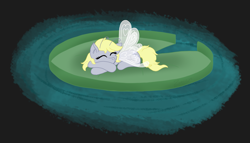 Size: 1961x1122 | Tagged: safe, artist:zeccy, derpibooru import, derpy hooves, breezie, g4, breeziefied, eyes closed, female, lilypad, lying down, prone, sleeping, solo, species swap, water