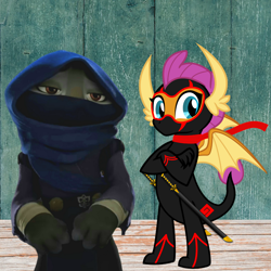 Size: 1080x1080 | Tagged: safe, derpibooru import, smolder, dragon, fox, g4, dragoness, duo, duo female, female, hood, kung fu panda, kung fu panda 4, mask, ninja, randy cunningham: 9th grade ninja, zhen