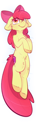 Size: 3708x12367 | Tagged: safe, artist:greenieghost, derpibooru import, apple bloom, earth pony, pony, g4, adorabloom, body pillow, body pillow design, bow, cheek fluff, chest fluff, cute, ears, female, filly, floppy ears, fluffy, foal, hair bow, looking at you, pubic fluff, shoulder fluff, smiling, solo, sternocleidomastoid, unshorn fetlocks