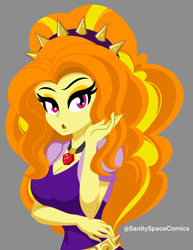 Size: 1583x2048 | Tagged: safe, artist:sanityspacecomics, derpibooru import, adagio dazzle, human, equestria girls, g4, rainbow rocks, :o, adagiazonga dazzle, breasts, cleavage, clothes, female, gem, gray background, half body, open mouth, simple background, siren gem, solo