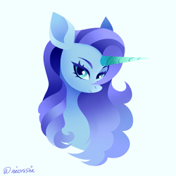 Size: 3000x3000 | Tagged: safe, artist:neonishe, derpibooru import, oc, oc only, unicorn, blue background, cute, cyan background, horn, simple background, solo