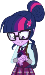 Size: 1507x2520 | Tagged: safe, derpibooru import, edit, edited screencap, editor:homersimpson1983, screencap, sci-twi, twilight sparkle, human, equestria girls, friendship games, g4, background removed, backpack, clothes, crystal prep academy uniform, magic capture device, not a vector, school tie, school uniform, schoolgirl, simple background, solo, transparent background, uniform