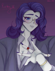 Size: 2500x3250 | Tagged: safe, artist:sugarcrush19, derpibooru import, rarity, human, equestria girls, g4, blushing, bracelet, breasts, cleavage, clothes, female, glasses, jewelry, nail polish, ring, shirt, solo