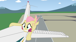 Size: 4000x2250 | Tagged: safe, artist:ifollowroads, derpibooru import, pegasus, pony, cessna, cessna 172, female, mare, plane, runway, solo, spread wings, vehicle, windswept mane, wings