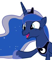 Size: 1600x1851 | Tagged: safe, artist:junkiesnewb, derpibooru import, princess luna, alicorn, pony, g4, luna eclipsed, season 2, blue hair, blue mane, crown, dark blue coat, dark blue fur, dark blue pony, ethereal hair, ethereal mane, female, jewelry, luna's crown, mare, open mouth, open smile, peytral, regalia, simple background, smiling, solo, sparkly hair, sparkly mane, teal eyes, transparent background, vector