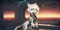 Size: 2400x1200 | Tagged: safe, ai content, derpibooru import, machine learning generated, cyborg, pony, robot, bust, planet, portrait, prompter:greesys, solo, spaceship