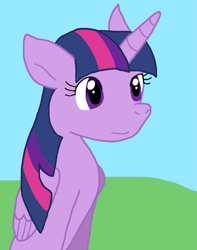 Size: 651x827 | Tagged: safe, artist:cmara, derpibooru import, twilight sparkle, twilight sparkle (alicorn), alicorn, pony, g4, female, folded wings, mare, outdoors, sitting, solo, wings