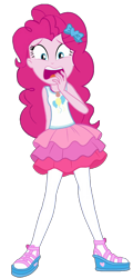 Size: 700x1464 | Tagged: safe, derpibooru import, edit, edited screencap, screencap, pinkie pie, human, equestria girls, g4, background removed, clothes, female, rah rah skirt, shocked, simple background, skirt, solo, transparent background