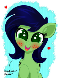 Size: 2000x2700 | Tagged: safe, artist:scandianon, derpibooru import, oc, oc only, oc:anon filly, earth pony, pony, blush scribble, blushing, bronybait, cute, daaaaaaaaaaaw, female, filly, foal, heart, looking at you, open mouth, open smile, pet request, smiling, solo, talking, talking to viewer