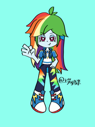 Size: 1080x1440 | Tagged: safe, artist:土笋冻线条, derpibooru import, rainbow dash, human, equestria girls, g4, blue background, cyan background, panty and stocking with garterbelt, simple background