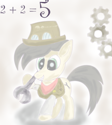 Size: 522x579 | Tagged: safe, derpibooru import, oc, oc only, earth pony, pony, clothes, enthusiasm, gears, industrial, plane, solo