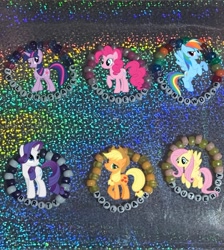 Size: 606x677 | Tagged: safe, artist:lnx1ynight16, derpibooru import, part of a set, applejack, fluttershy, pinkie pie, rainbow dash, rarity, twilight sparkle, unicorn twilight, earth pony, pegasus, pony, unicorn, g4, beads, bracelet, hat, horn, jewelry, kandi, mane six, smiling, wings