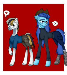 Size: 2879x3211 | Tagged: safe, artist:delicious, derpibooru import, oc, oc only, oc:evergrain, oc:sea eagle, earth pony, pony, fallout equestria, ashes town, concave belly, duo, duo female, female, full body, lanky, skinny, sternocleidomastoid, tall, thin