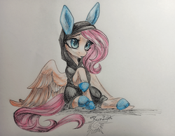 Size: 3950x3058 | Tagged: safe, artist:jsunlight, derpibooru import, fluttershy, pegasus, pony, g4, clothes, costume, dangerous mission outfit, hoodie, simple background, solo, traditional art, white background