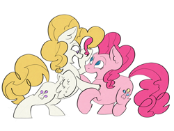 Size: 3120x2340 | Tagged: safe, artist:ponny, derpibooru import, pinkie pie, earth pony, pegasus, pony, g4, colored, duo, duo female, female, happy, hug, simple background, surprise (g4), white background