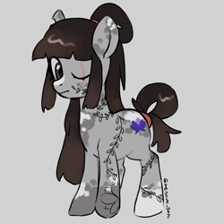 Size: 4096x4096 | Tagged: safe, artist:metaruscarlet, derpibooru import, oc, oc only, oc:ohasu, earth pony, pony, earth pony oc, eye scar, facial scar, gray background, scar, simple background, solo, spotted, tattoo, torn ear